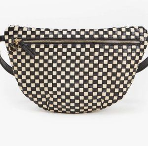 CLARE V Black & Cream Woven Checker Grande Fanny
